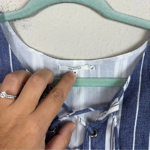 Tularosa Revolve Tunic Top Size S Blue White Striped Tassel Coverup 100% Cotton - Picture 8 of 13